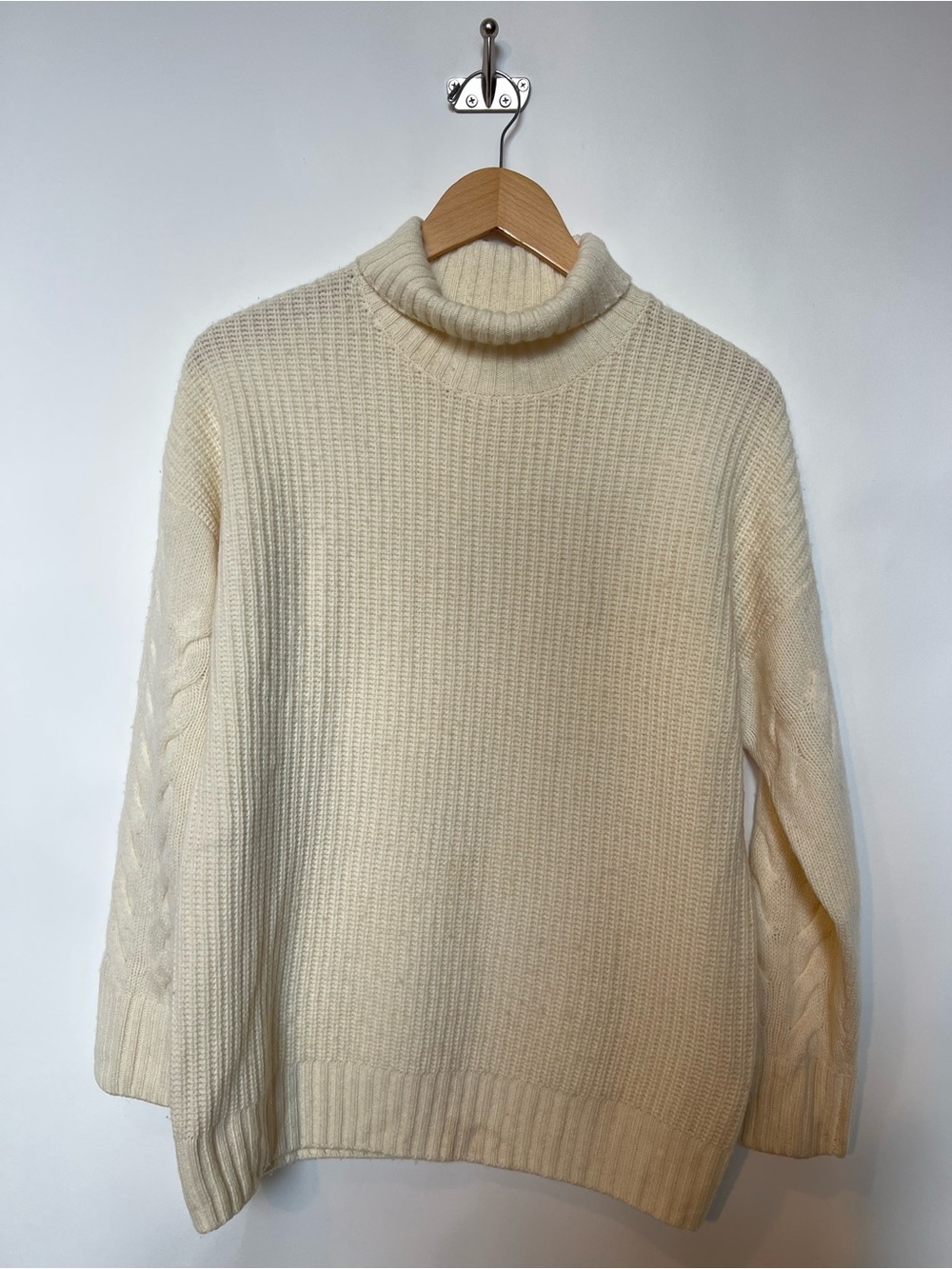 Gentle Herd 70% Wool 30% Cashmere Turtleneck Sweater Cream Cable Knit Small